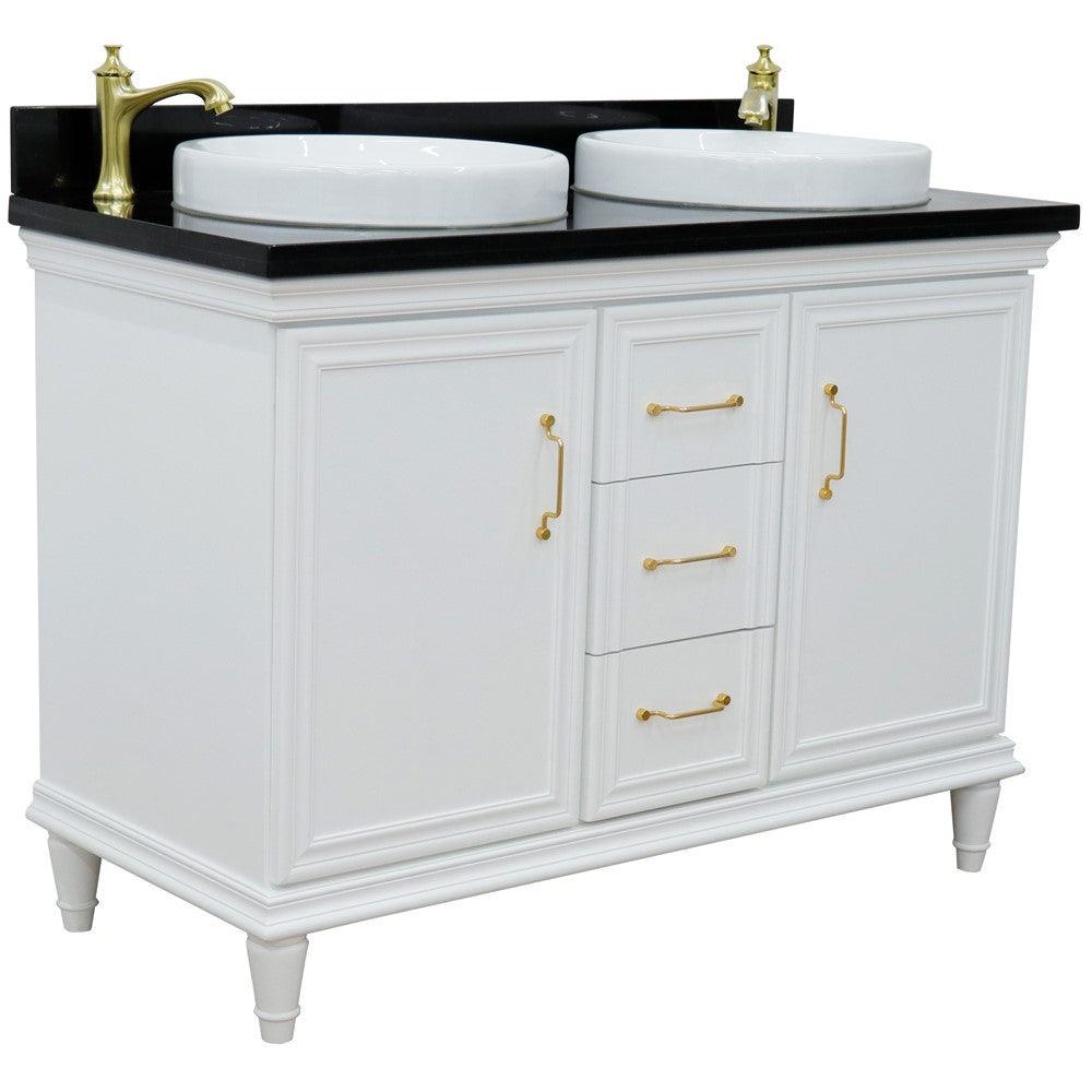 Bellaterra White  49" Double Vanity, Black Galaxy Top Round Sink 400800-49D-WH