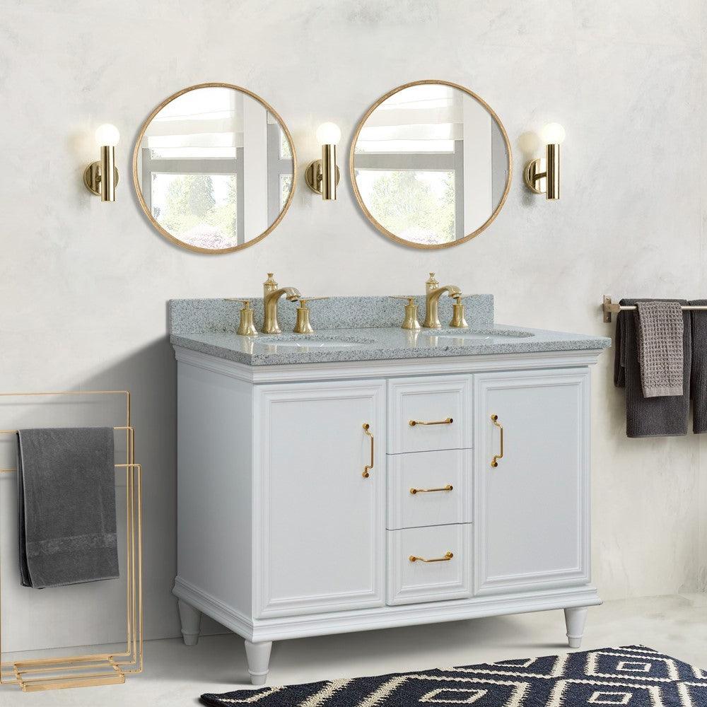 Bellaterra White  49" Double Vanity, Gray Granite Top Oval Sink 400800-49D-WH