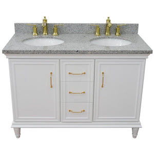 Bellaterra White  49" Double Vanity, Gray Granite Top Oval Sink 400800-49D-WH