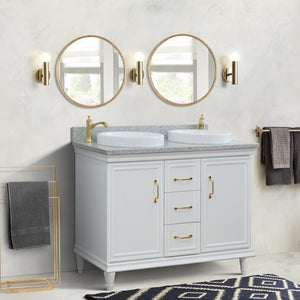 Bellaterra White  49" Double Vanity, Gray Granite Top Round Sink 400800-49D-WH