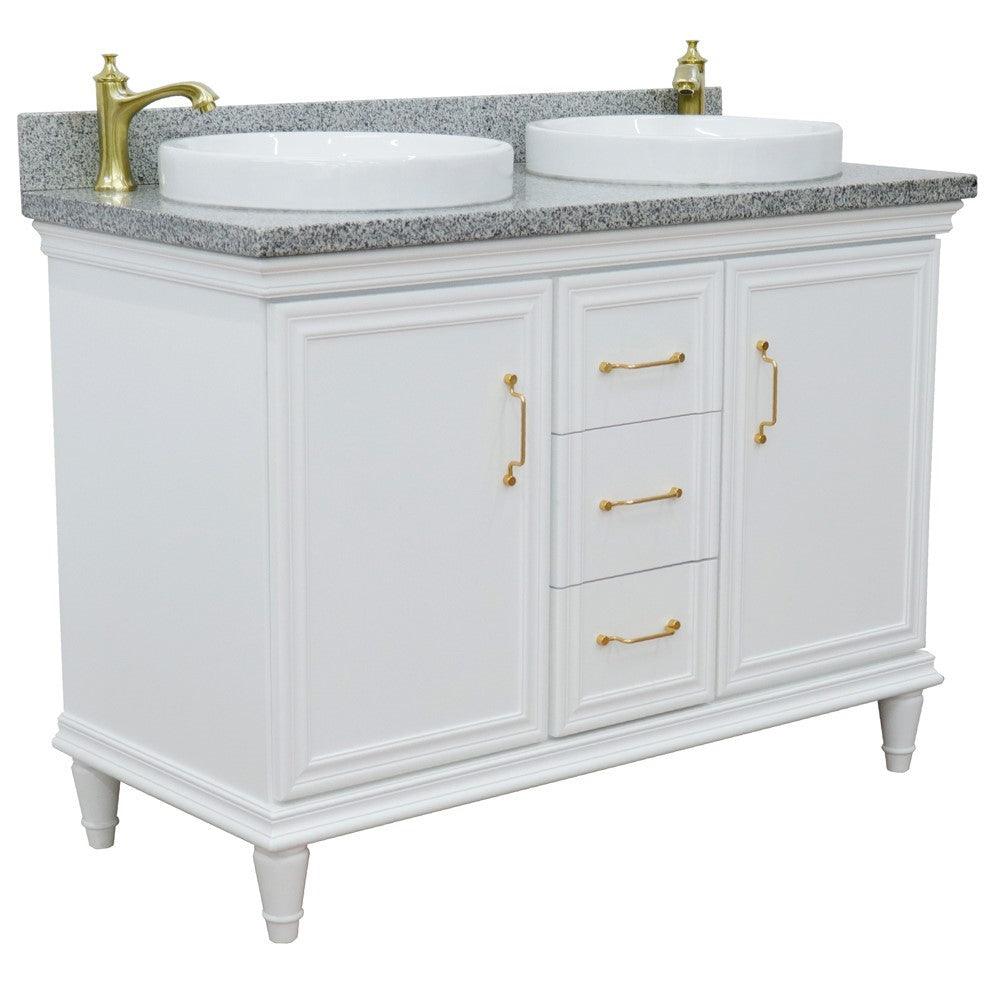 Bellaterra White  49" Double Vanity, Gray Granite Top Round Sink 400800-49D-WH