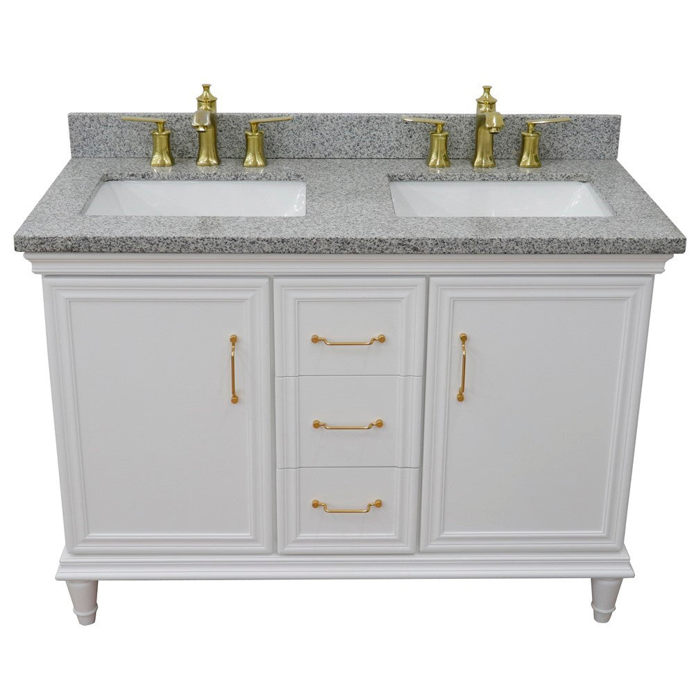 Bellaterra White  49" Double Vanity, Gray Granite Top Rectangle Sink 400800-49D-WH