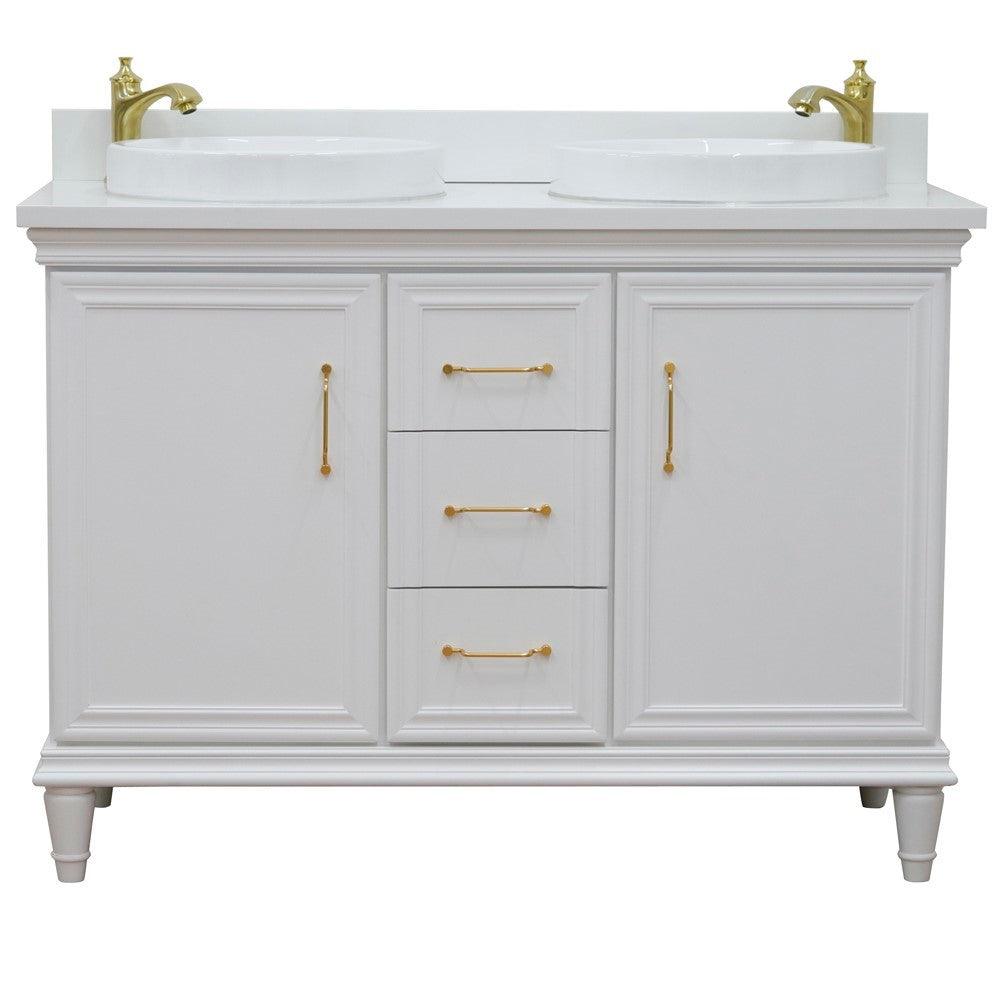 Bellaterra White  49" Double Vanity, White Quartz Top RoundSink 400800-49D-WH