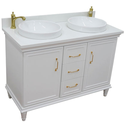 Bellaterra White  49" Double Vanity, White Quartz Top Round Sink 400800-49D-WH