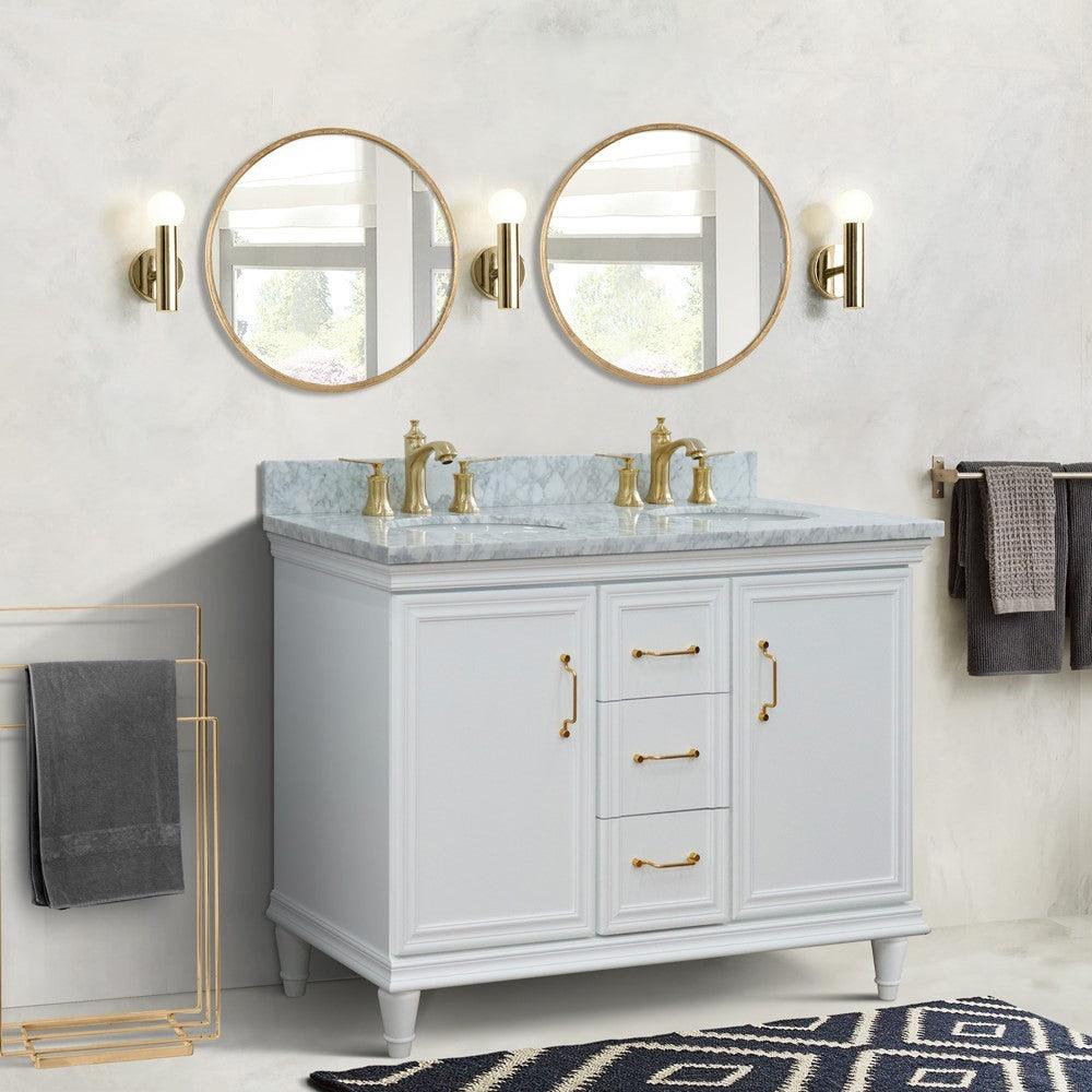 Bellaterra White  49" Double Vanity, White Carrara Marble Top Oval Sink 400800-49D-WH