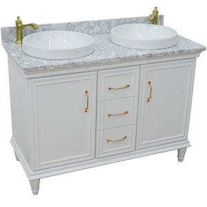 Bellaterra White  49" Double Vanity, White Carrara Marble Top Round Sink 400800-49D-WH