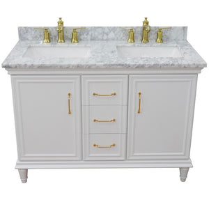 Bellaterra White  49" Double Vanity, White Carrara Marble Top Rectangle Sink 400800-49D-WH