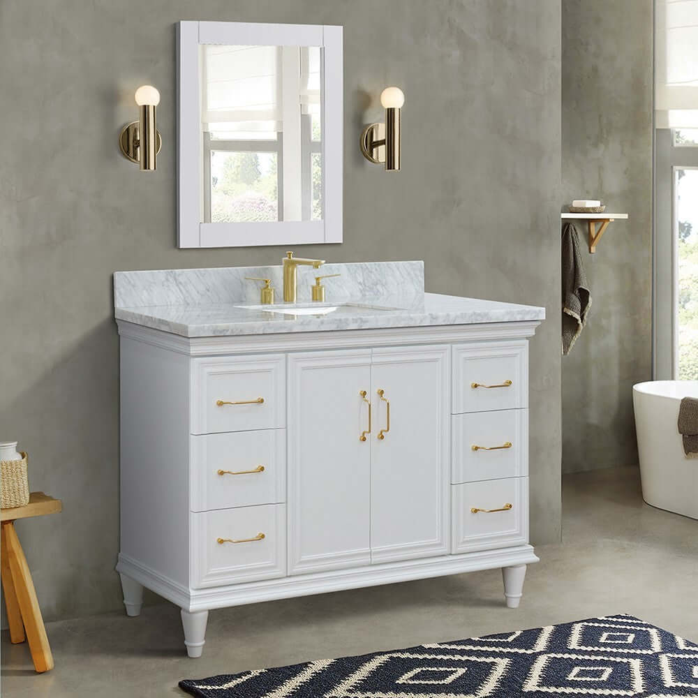 Bellaterra White 49" Single Vanity White White Carrara Marble Rectangle Sink 400700-49S-WH