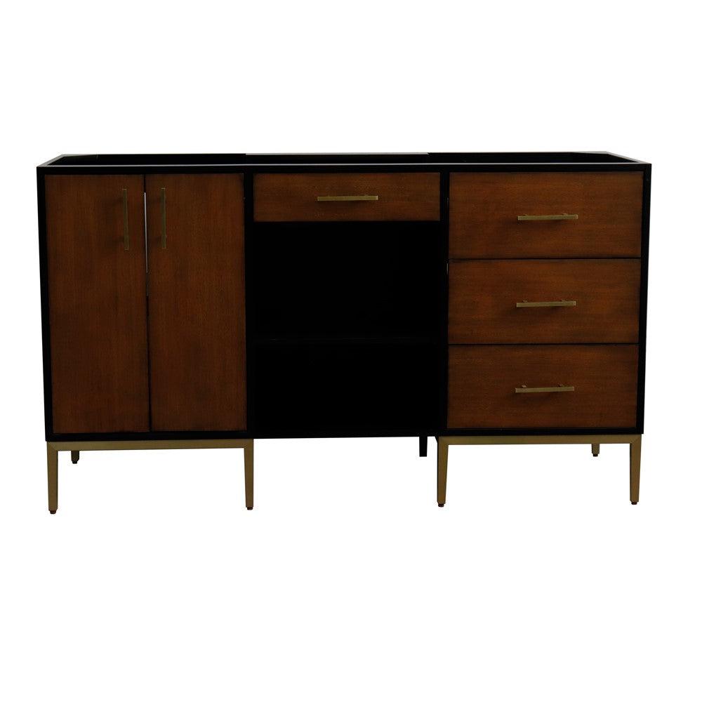 Bellaterra 60" Double Vanity - Cabinet Only 400800-60D, Walnut and Black, Front