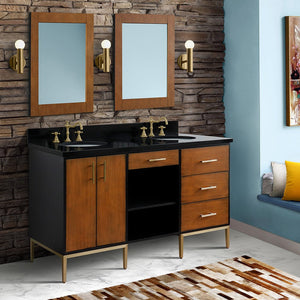 Bellaterra 61" Double Sink Vanity in Walnut/Black Finish with Counter Top and Sink 400900-61D-WB, Black Galaxy Granite / Oval, Front