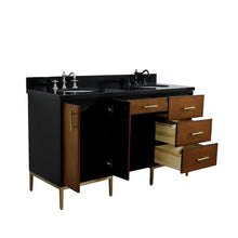 Load image into Gallery viewer, Bellaterra 61&quot; Double Sink Vanity in Walnut/Black Finish with Counter Top and Sink 400900-61D-WB, Black Galaxy Granite / Oval, Open