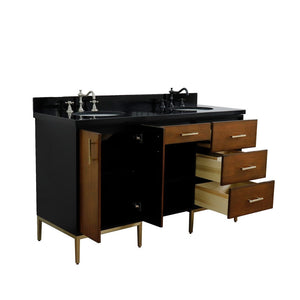 Bellaterra 61" Double Sink Vanity in Walnut/Black Finish with Counter Top and Sink 400900-61D-WB, Black Galaxy Granite / Oval, Open