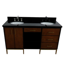 Load image into Gallery viewer, Bellaterra 61&quot; Double Sink Vanity in Walnut/Black Finish with Counter Top and Sink 400900-61D-WB, Black Galaxy Granite / Oval, Top Front