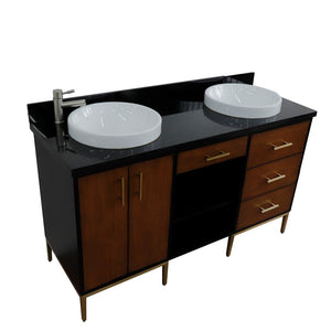 Bellaterra 61" Double Sink Vanity in Walnut/Black Finish with Counter Top and Sink 400900-61D-WB, Black Galaxy Granite / Round, Top view