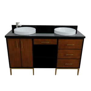 Bellaterra 61" Double Sink Vanity in Walnut/Black Finish with Counter Top and Sink 400900-61D-WB, Black Galaxy Granite / Round, Front