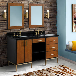 Bellaterra 61" Double Sink Vanity in Walnut/Black Finish with Counter Top and Sink 400900-61D-WB, Black Galaxy Granite / Rectangle, Front