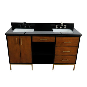 Bellaterra 61" Double Sink Vanity in Walnut/Black Finish with Counter Top and Sink 400900-61D-WB, Black Galaxy Granite / Rectangle, Front
