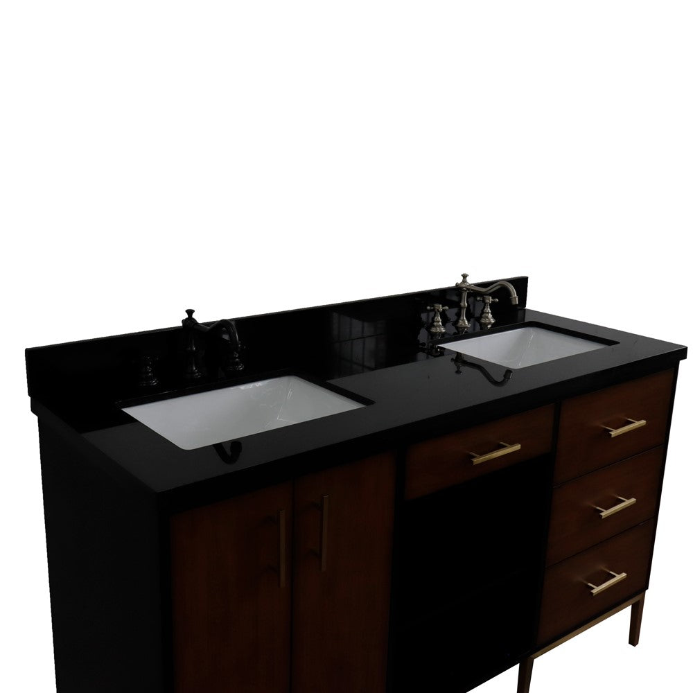 Bellaterra 61" Double Sink Vanity in Walnut/Black Finish with Counter Top and Sink 400900-61D-WB, Black Galaxy Granite / Rectangle, Top Side view