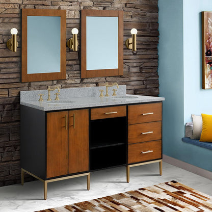 Bellaterra 61" Double Sink Vanity in Walnut/Black Finish with Counter Top and Sink 400900-61D-WB