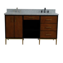 Load image into Gallery viewer, Bellaterra 61&quot; Double Sink Vanity in Walnut/Black Finish with Counter Top and Sink 400900-61D-WB, Gray Granite / Oval, Front