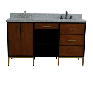 Bellaterra 61" Double Sink Vanity in Walnut/Black Finish with Counter Top and Sink 400900-61D-WB, Gray Granite / Oval, Front