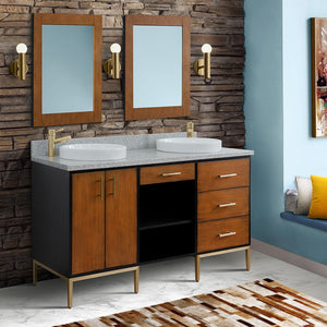 Bellaterra 61" Double Sink Vanity in Walnut/Black Finish with Counter Top and Sink 400900-61D-WB, Gray Granite / Round, Front