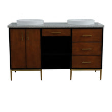 Load image into Gallery viewer, Bellaterra 61&quot; Double Sink Vanity in Walnut/Black Finish with Counter Top and Sink 400900-61D-WB, Gray Granite / Round, Front