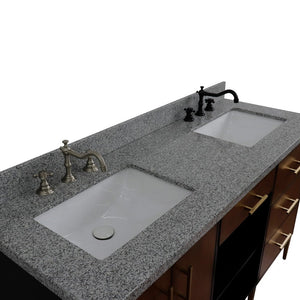 Bellaterra 61" Double Sink Vanity in Walnut/Black Finish with Counter Top and Sink 400900-61D-WB, Gray Granite / Rectangle, Double Sink