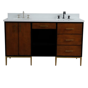 Bellaterra 61" Double Sink Vanity in Walnut/Black Finish with Counter Top and Sink 400900-61D-WB, White Quartz / Oval, Front