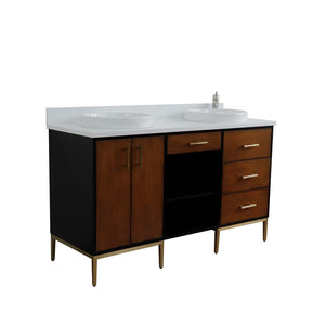 Bellaterra 61" Double Sink Vanity in Walnut/Black Finish with Counter Top and Sink 400900-61D-WB, White Quartz / Round, Front