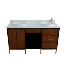Load image into Gallery viewer, Bellaterra 61&quot; Double Sink Vanity in Walnut/Black Finish with Counter Top and Sink 400900-61D-WB, White Quartz / Round, Front Top view