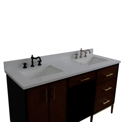 Bellaterra 61" Double Sink Vanity in Walnut/Black Finish with Counter Top and Sink 400900-61D-WB, White Quartz / Rectangle, Front