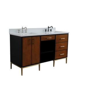 Bellaterra 61" Double Sink Vanity in Walnut/Black Finish with Counter Top and Sink 400900-61D-WB, White Quartz / Rectangle, Front