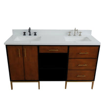 Load image into Gallery viewer, Bellaterra 61&quot; Double Sink Vanity in Walnut/Black Finish with Counter Top and Sink 400900-61D-WB, White Quartz / Rectangle, Front