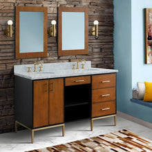 Load image into Gallery viewer, Bellaterra 61&quot; Double Sink Vanity in Walnut/Black Finish with Counter Top and Sink 400900-61D-WB, White Carrara Marble / Oval, Front