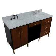 Load image into Gallery viewer, Bellaterra 61&quot; Double Sink Vanity in Walnut/Black Finish with Counter Top and Sink 400900-61D-WB, White Carrara Marble / Oval, Front Top view
