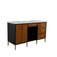 Load image into Gallery viewer, Bellaterra 61&quot; Double Sink Vanity in Walnut/Black Finish with Counter Top and Sink 400900-61D-WB, White Carrara Marble / Oval, Front