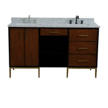 Load image into Gallery viewer, Bellaterra 61&quot; Double Sink Vanity in Walnut/Black Finish with Counter Top and Sink 400900-61D-WB, White Carrara Marble / Rectangle, Front