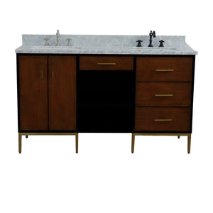 Bellaterra 61" Double Sink Vanity in Walnut/Black Finish with Counter Top and Sink 400900-61D-WB, White Carrara Marble / Rectangle, Front