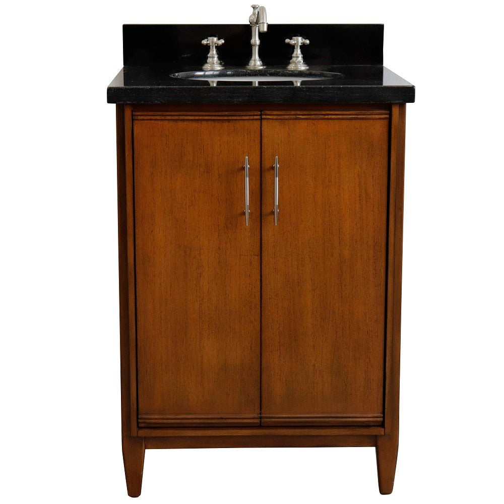 Bellaterra 25" Walnut Wood Single Vanity w/ Counter Top and Sink 400901-25-WA-BGO (Black Galaxy Granite)