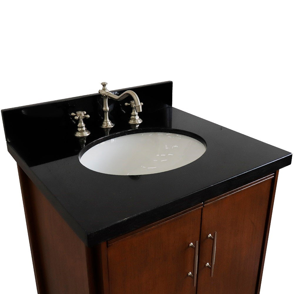 Bellaterra 25" Walnut Wood Single Vanity w/ Counter Top and Sink 400901-25-WA-BGO (Black Galaxy Granite)