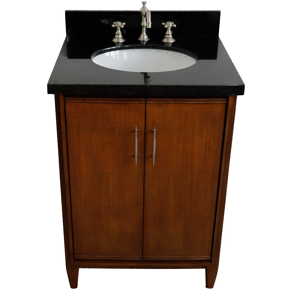 Bellaterra 25" Walnut Wood Single Vanity w/ Counter Top and Sink 400901-25-WA-BGO (Black Galaxy Granite)