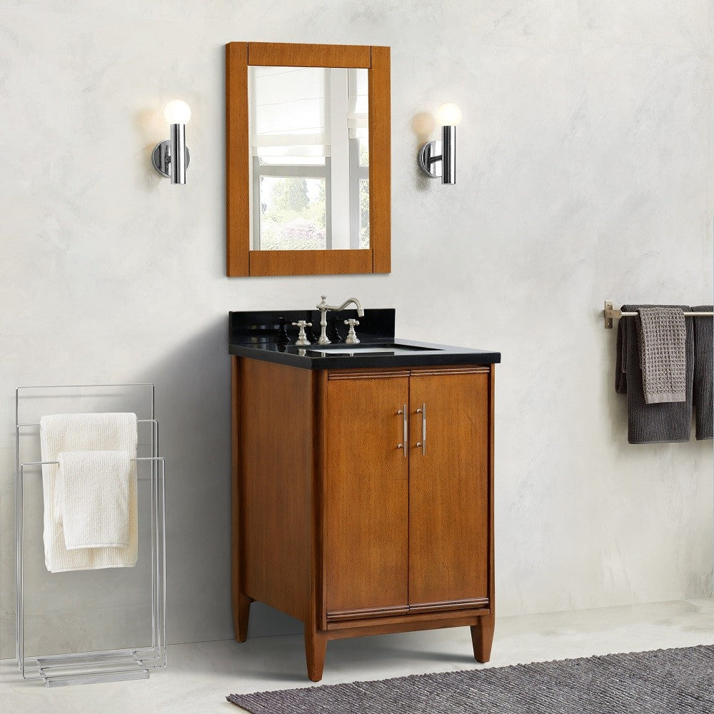 Bellaterra 25" Walnut Wood Single Vanity w/ Counter Top and Sink 400901-25-WA-BGR (Black Galaxy Granite)