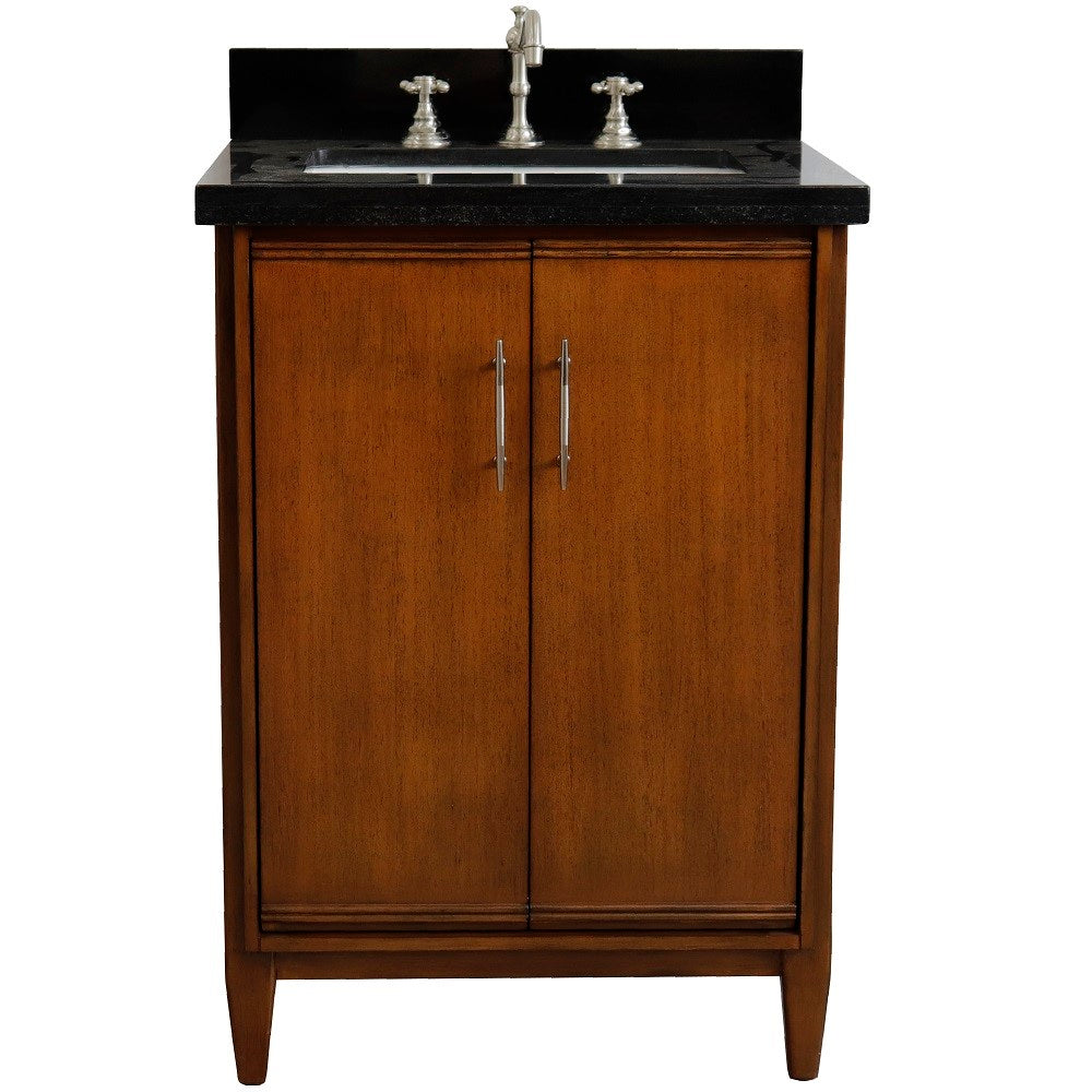 Bellaterra 25" Walnut Wood Single Vanity w/ Counter Top and Sink 400901-25-WA-BGR (Black Galaxy Granite)