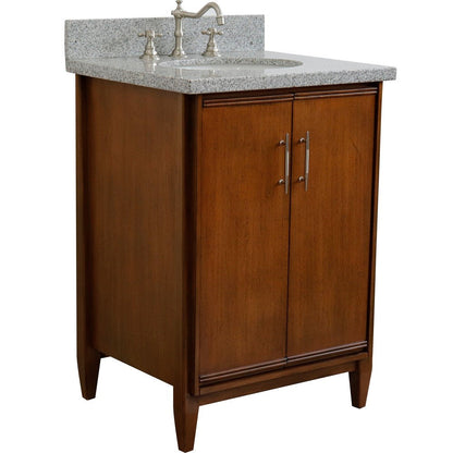 Bellaterra 25" Walnut Wood Single Vanity w/ Counter Top and Sink 400901-25-WA-GYO (Gray Granite)