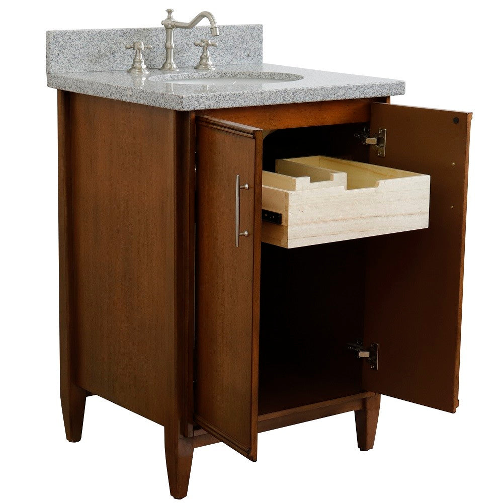 Bellaterra 25" Walnut Wood Single Vanity w/ Counter Top and Sink 400901-25-WA-GYO (Gray Granite)