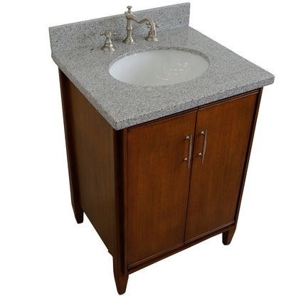 Bellaterra 25" Walnut Wood Single Vanity w/ Counter Top and Sink 400901-25-WA-GYO (Gray Granite)