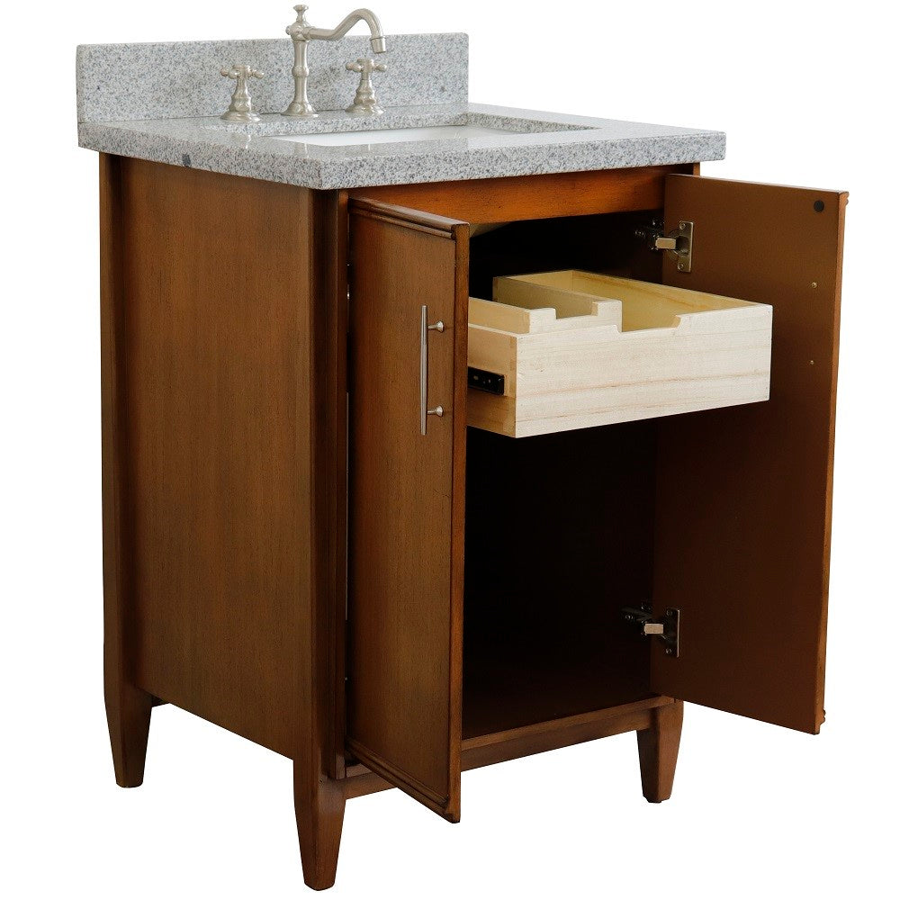 Bellaterra 25" Walnut Wood Single Vanity w/ Counter Top and Sink 400901-25-WA-GYR (Gray Granite)