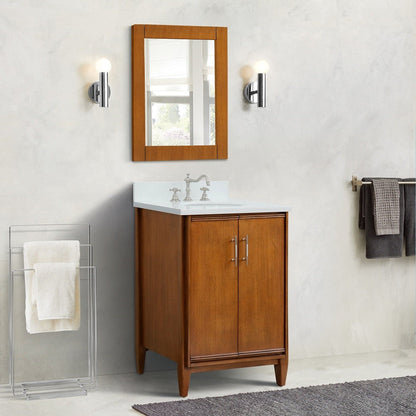 Bellaterra 25" Walnut Wood Single Vanity w/ Counter Top and Sink 400901-25-WA-WEO (White Quartz)