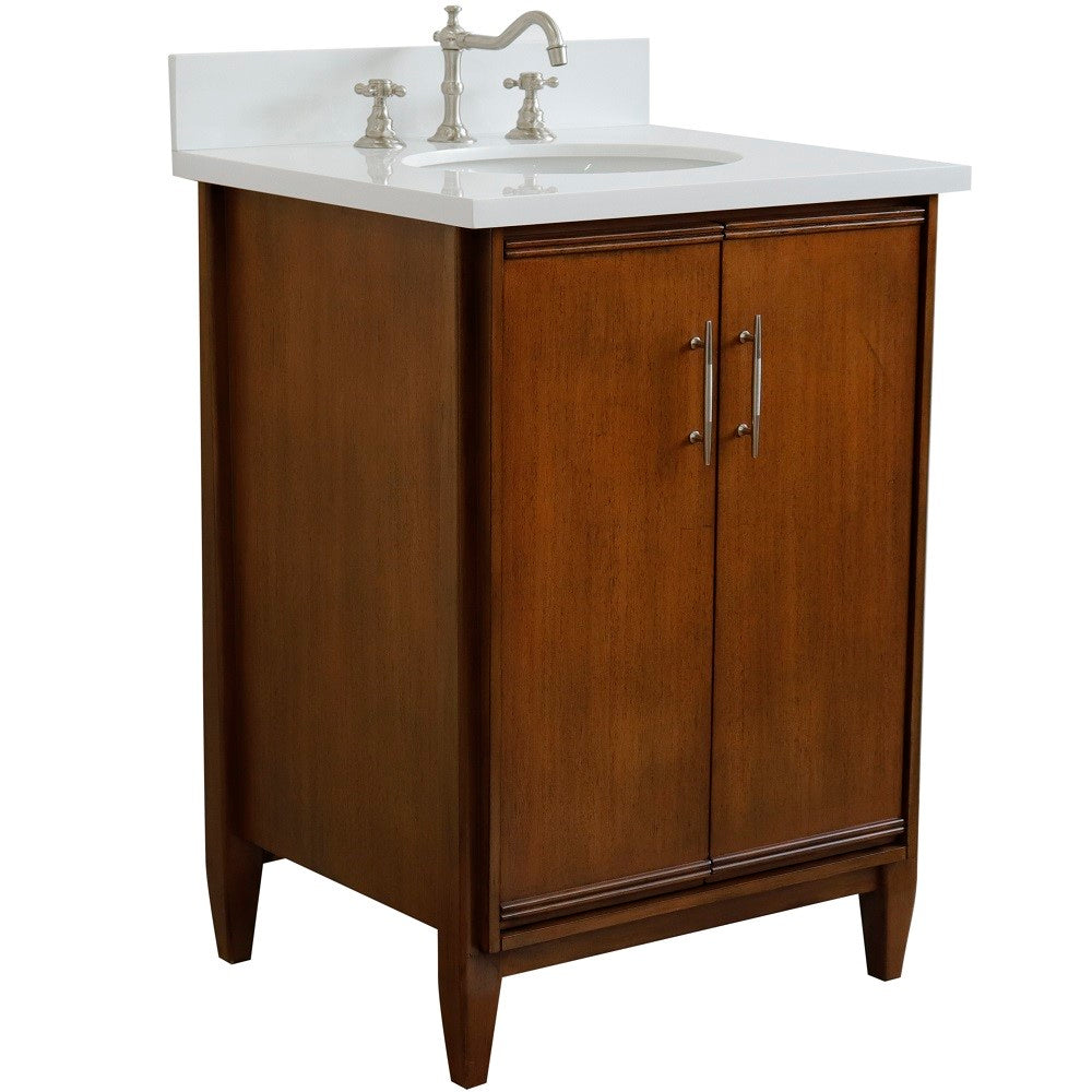 Bellaterra 25" Walnut Wood Single Vanity w/ Counter Top and Sink 400901-25-WA-WEO (White Quartz)